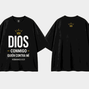 Camiseta Oversize Negra Dios Conmigo Romanos 8:31